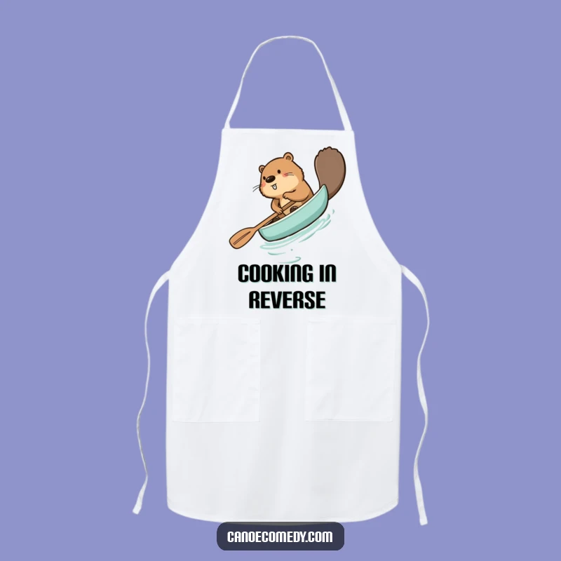 Funny Beaver Paddling Canoe Backwards Apron - Hilarious Kitchen & BBQ Companion