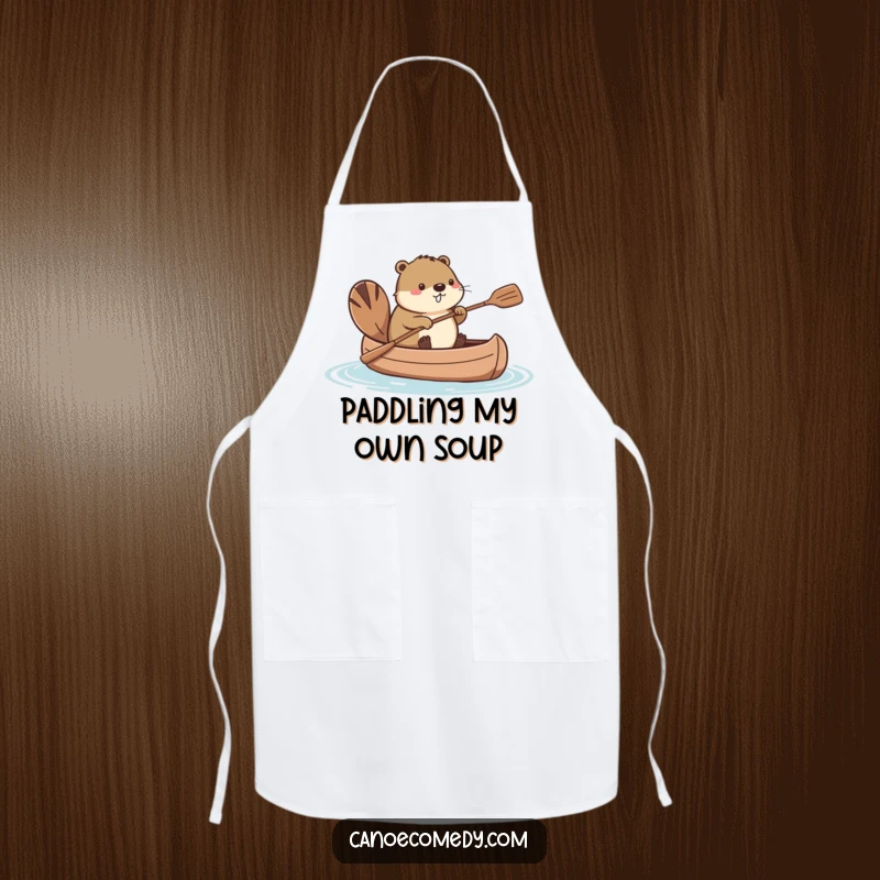 Funny Kawaii beaver in a canoe, using its tail to paddle, a humorous and practical apron for cooks.
