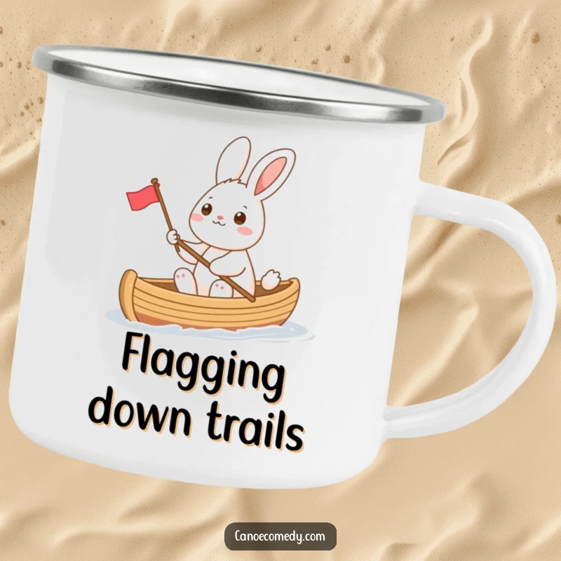 Funny rabbit in a canoe waving a tiny flag, a durable and humorous camping mug perfect for outdoor adventures and spreading cheer.