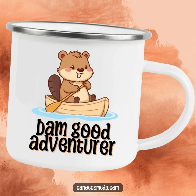 Funny beaver in a canoe using its tail as a rudder, a rugged camping mug design perfect for outdoor enthusiasts who appreciate humor.