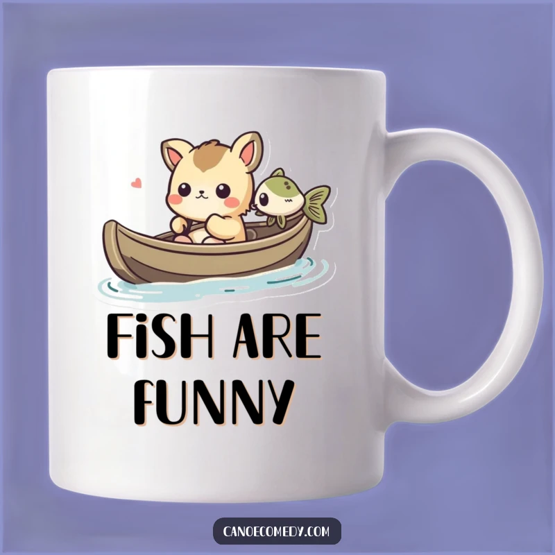 Funny Kawaii Canoe Fish Mug: Amused Animal's Aquatic Encounter Gift