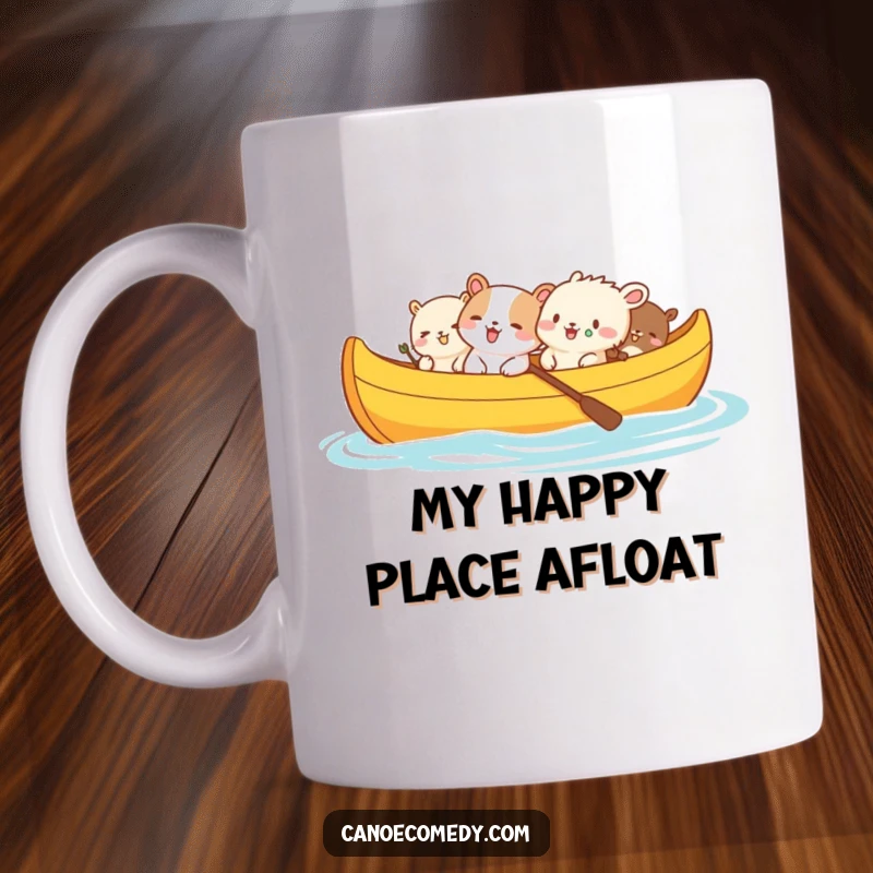 Funny animal friends giggling joyfully inside a vibrant, colorful canoe, radiating pure happiness and lightheartedness.