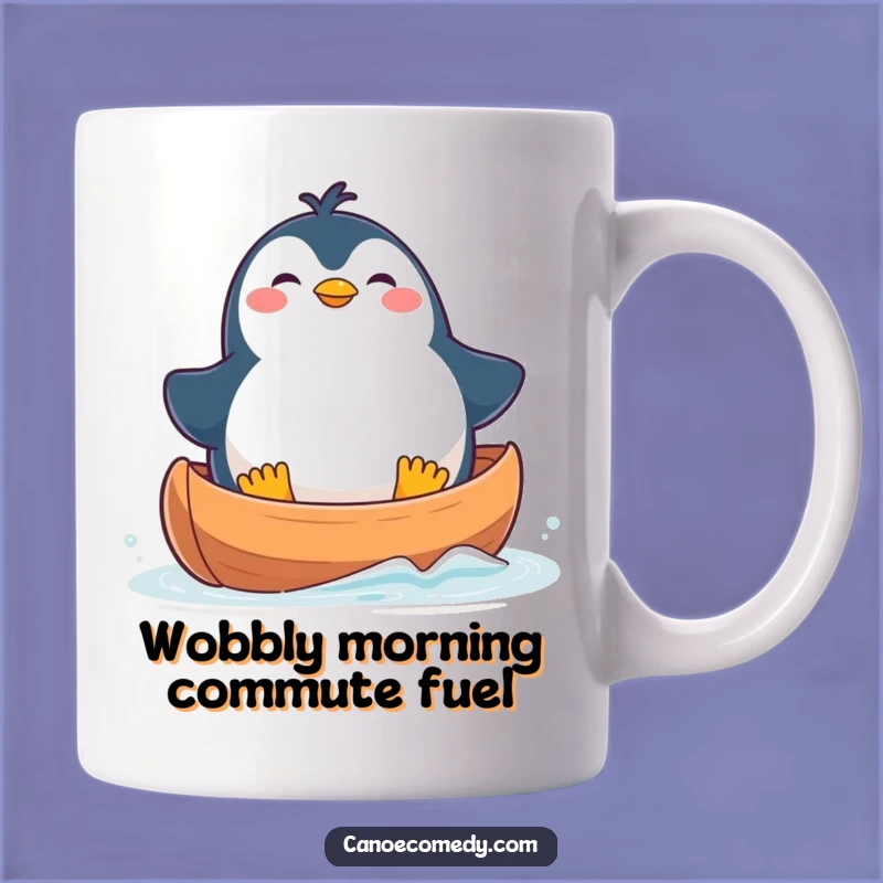 Funny Penguin Canoe Mug: Plump Kawaii Penguin Wobbling, Perfect Funny Gift