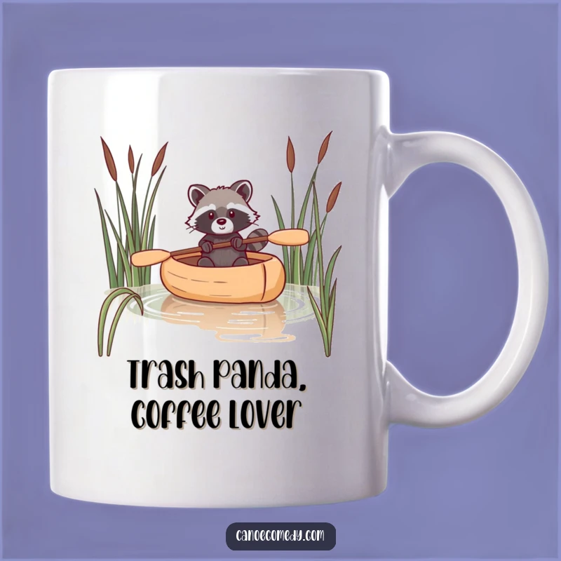 Funny Raccoon Canoe Mug: Navigating Reeds Adventure Gift for Mischief Makers