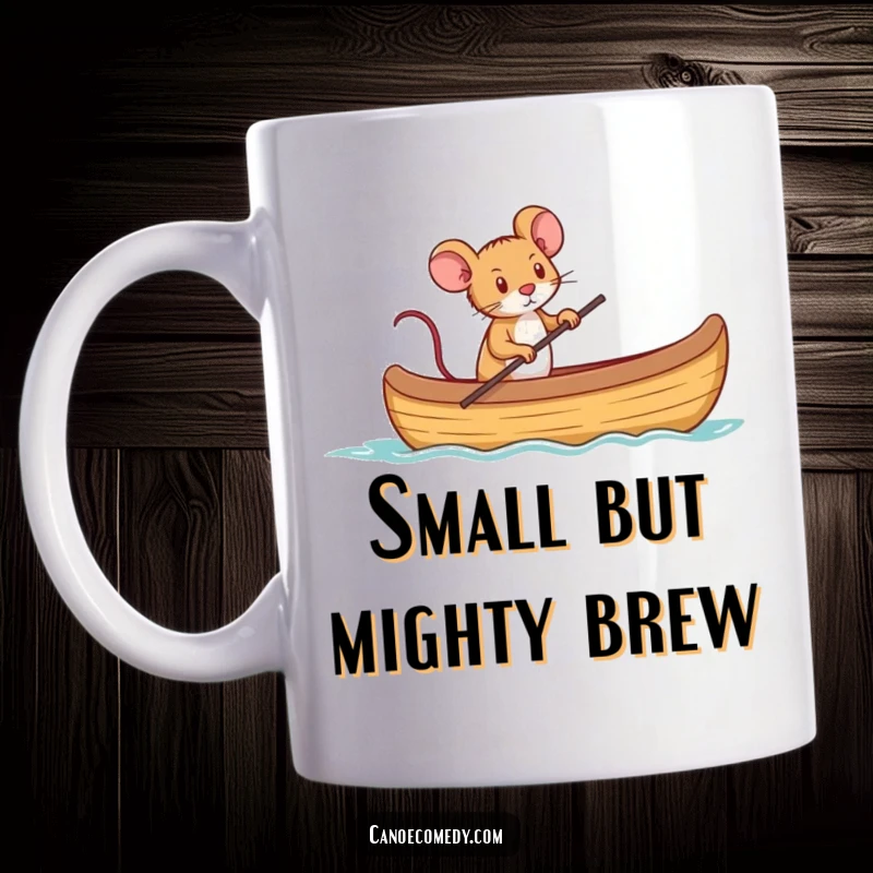 Funny image of a tiny mouse acting as captain, determinedly steering a large canoe.