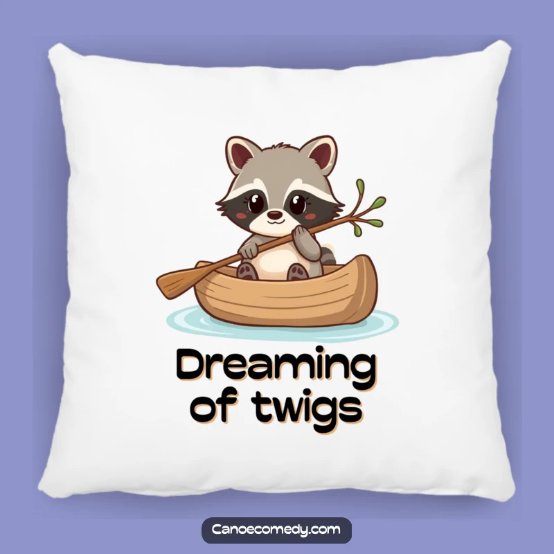 Cozy Funny Kawaii Raccoon Canoe Twig Pillow, Adorable Humorous Gift