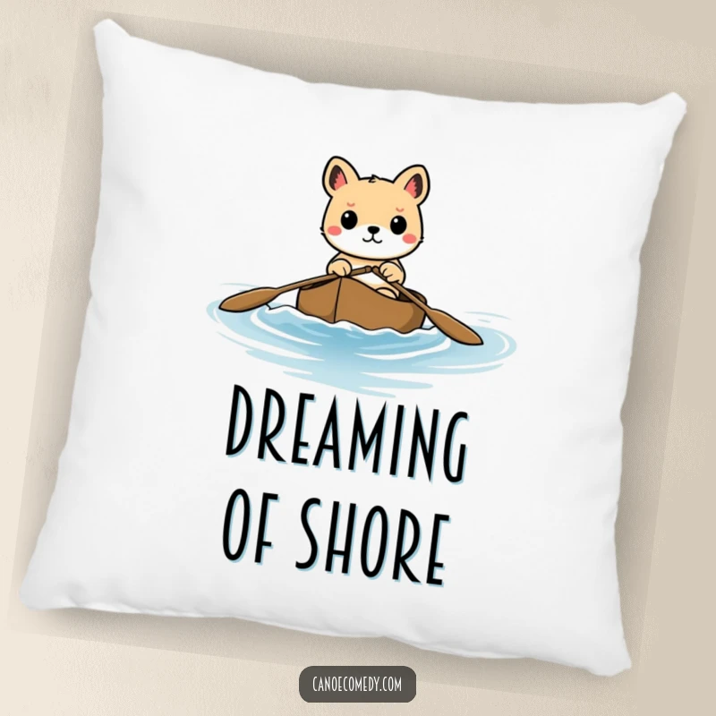 Funny pillow featuring a determined animal paddling a canoe through gentle waves, offering a soft, adventurous, and humorous accent.