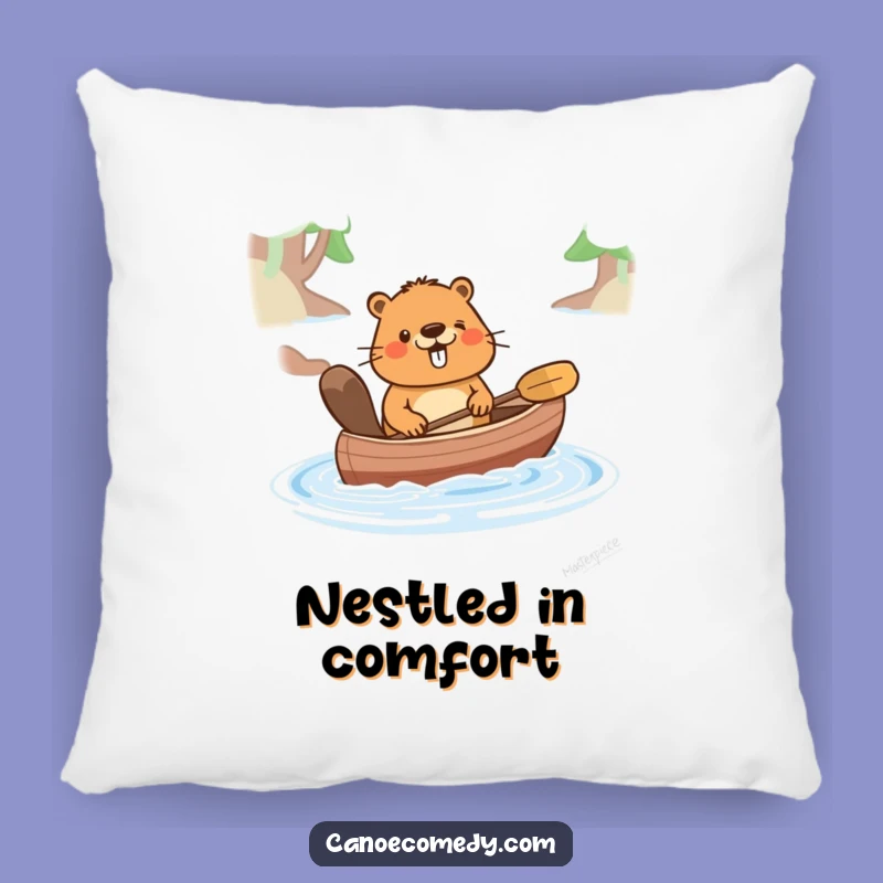 Funny Happy Beaver Pushing Canoe Pillow - Comfy & Cute Comfort!