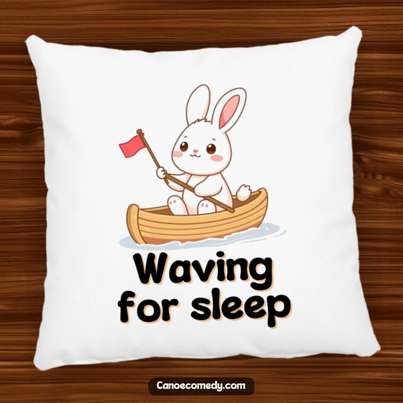 Funny rabbit in a canoe waving a small flag, a soft and humorous accent pillow that brings cheerful vibes and comfort to any room.