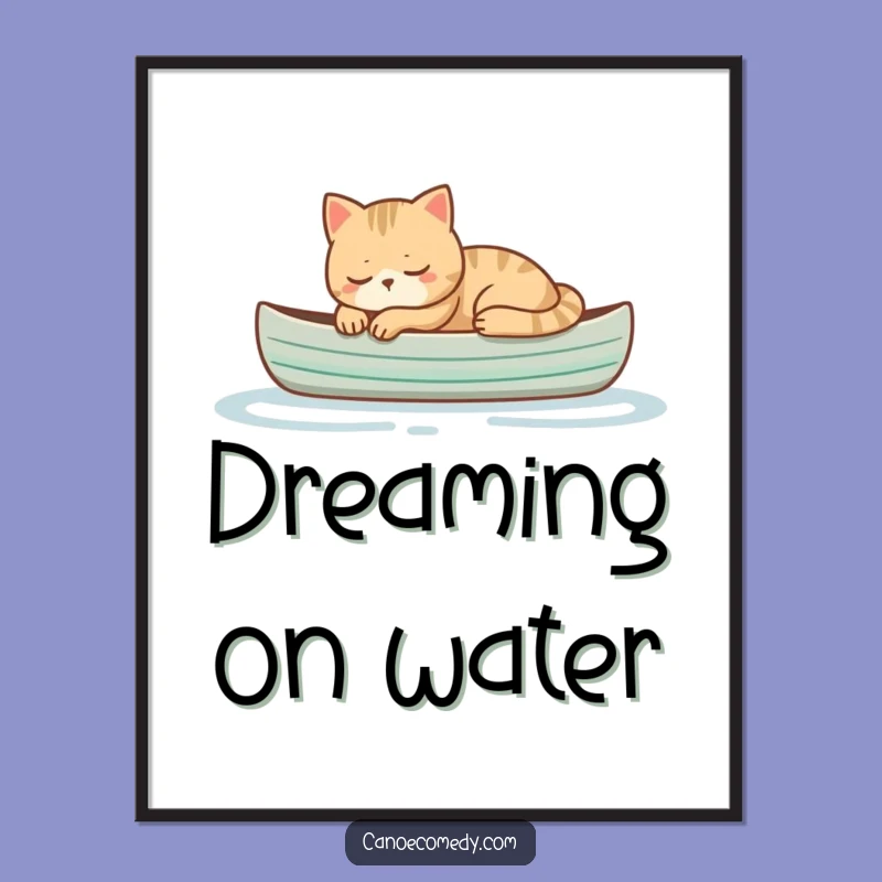 Funny Cat Napping in Canoe Digital Art - Peaceful & Hilarious Decor