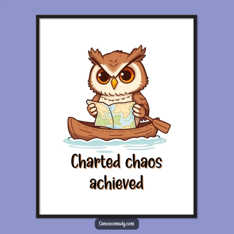 Funny Determined Owl Canoe Digital Art: Hilarious Adventure Printable for Your Walls