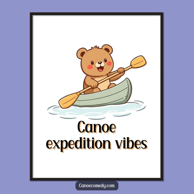 Funny Excited Bear Paddling Canoe Digital Art - Instant Adventure Decor!