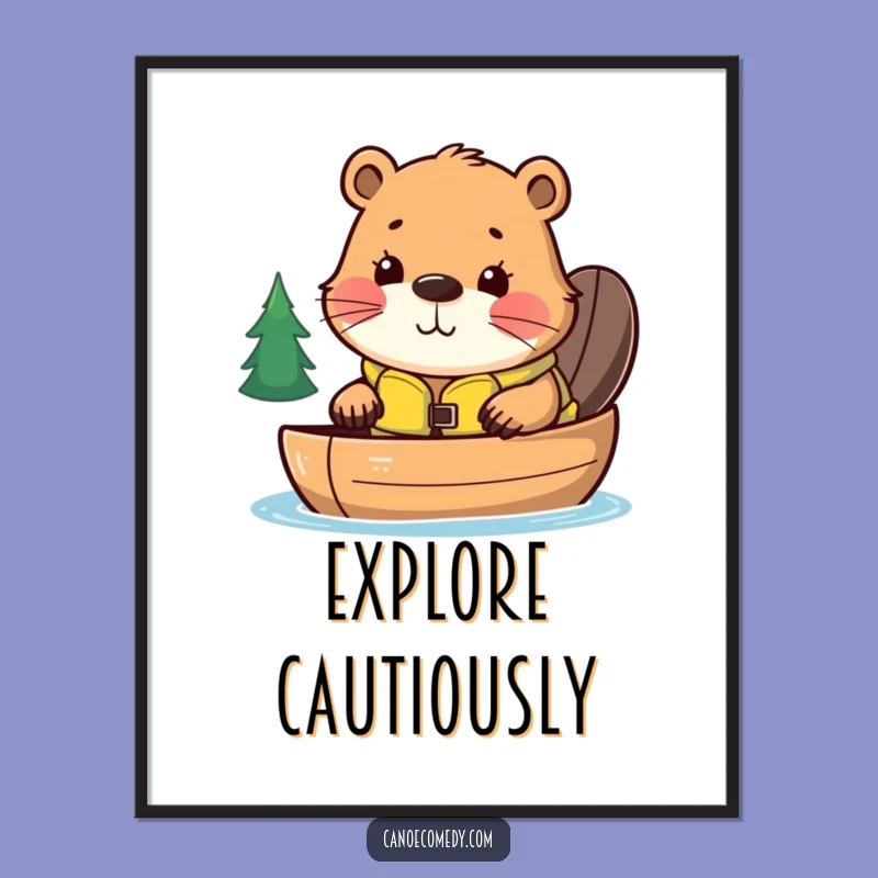 Funny Kawaii Beaver Canoe Digital Art Print, Instant Humorous Decor for Wall Art Gift
