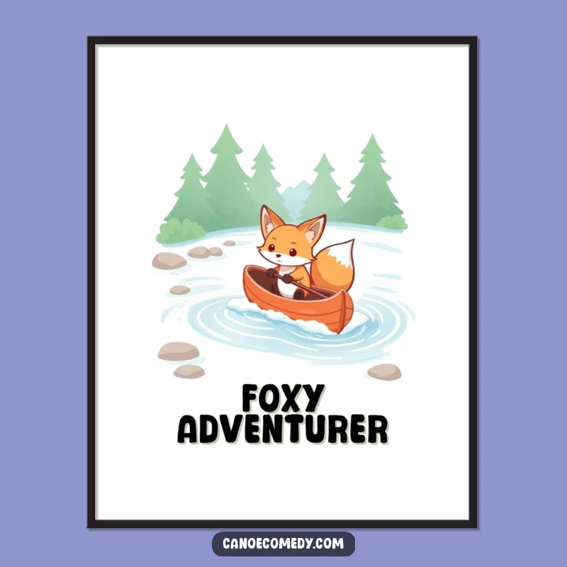 Funny Kawaii Fox Rapids Digital Art Print - Determined Navigator Decor Gift