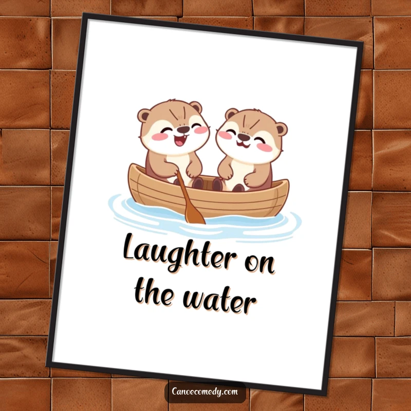Funny Kawaii otters in a canoe, sharing a laugh, a digital art print for instant cheer.