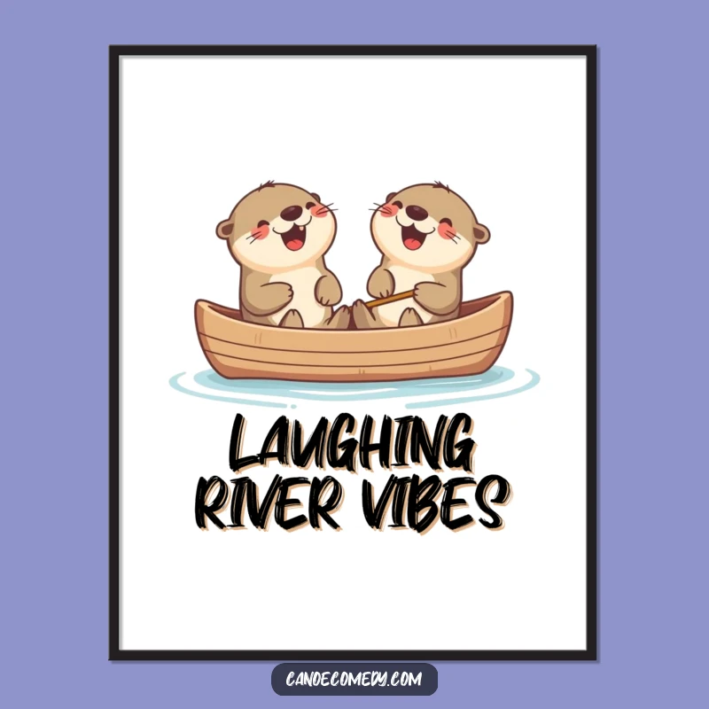 Funny Kawaii Otters Canoe Laugh Digital Art Print, Whimsical Gift