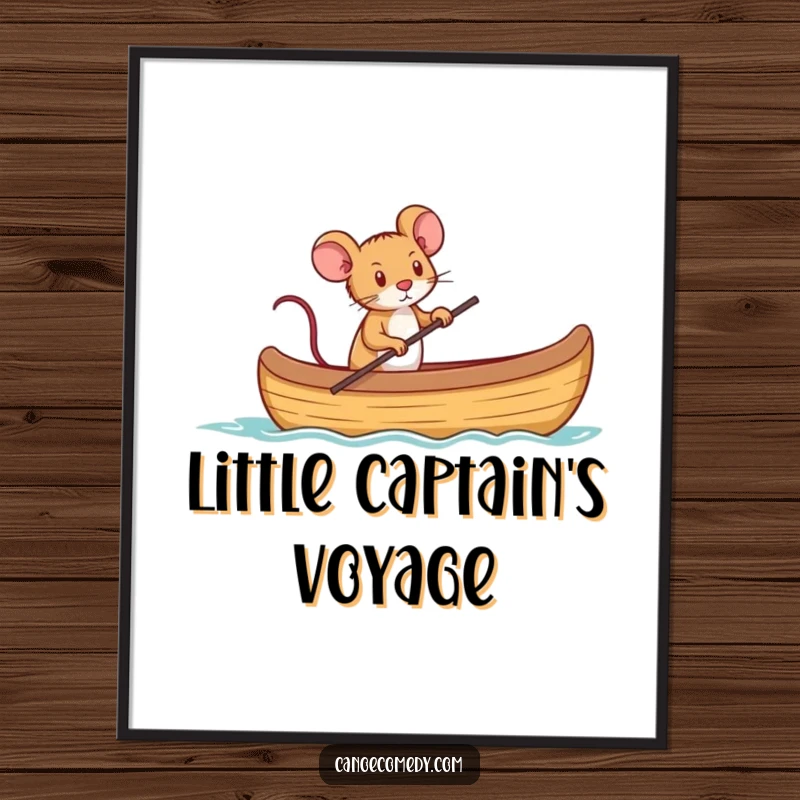 Funny digital art of a tiny mouse determinedly captaining a large canoe, symbolizing great ambition.