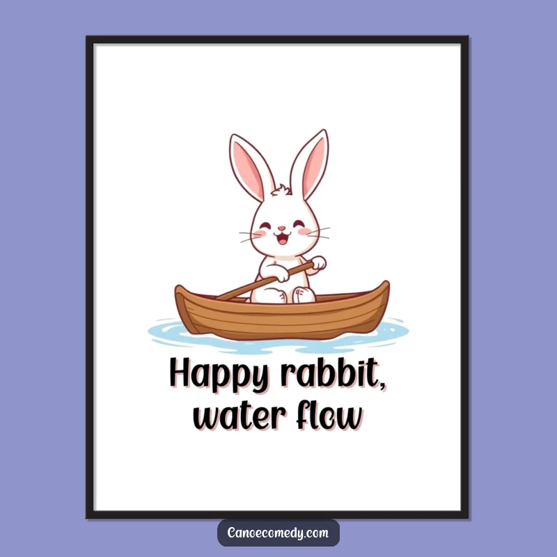 Funny Rabbit Canoe Digital Art Print: Instant Cheerful Bunny Wall Decor