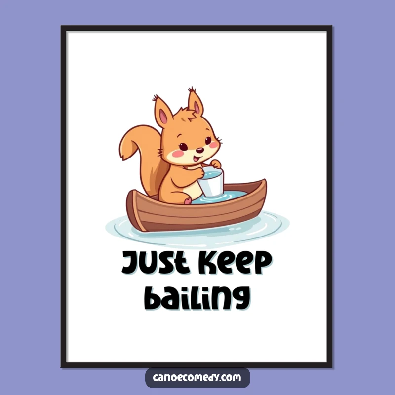 Funny Squirrel Canoe Disaster Digital Art Print: Tiny Cup Bailing Hilarious Wall Decor Gift