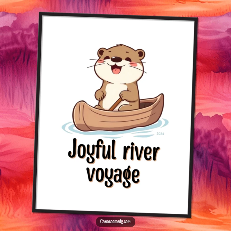 Funny Otter Digital Art Print: A high-resolution print of a joyful otter steering a canoe with twitching whiskers.