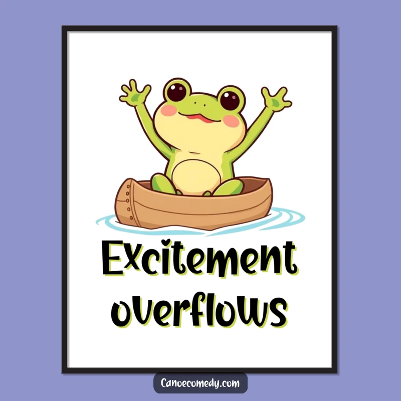 Kawaii Frog Canoe Digital Art: Excited Paddler Print for Instant Fun