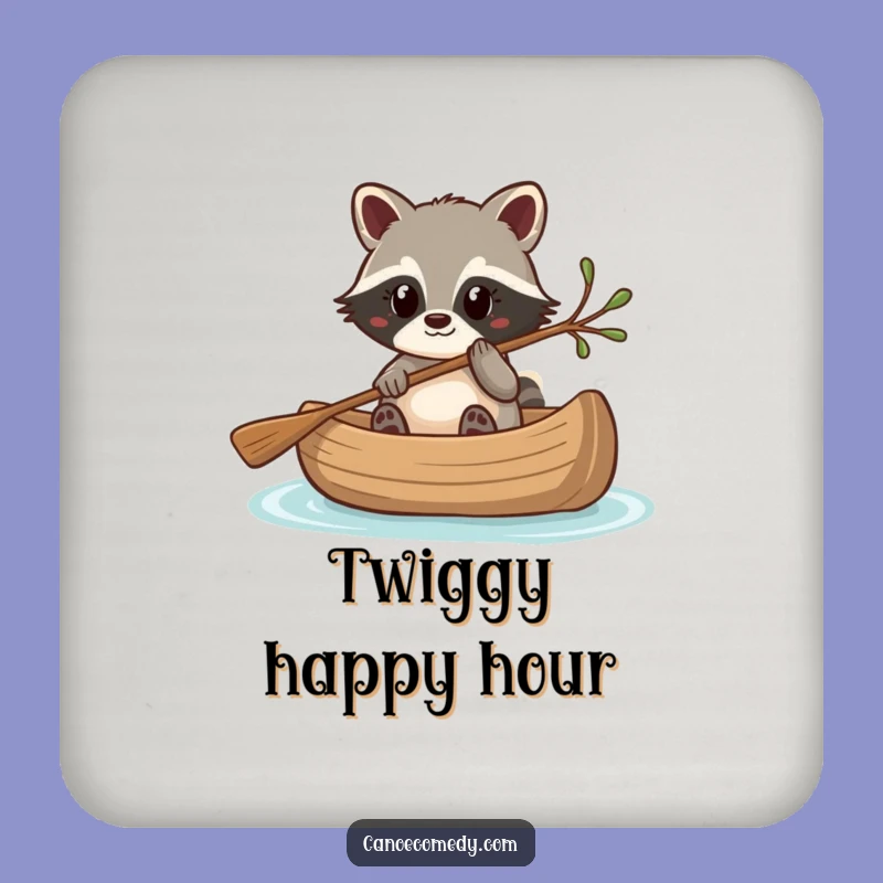 Funny Kawaii Raccoon Canoe Twig Steering Coaster, Humorous Table Gift