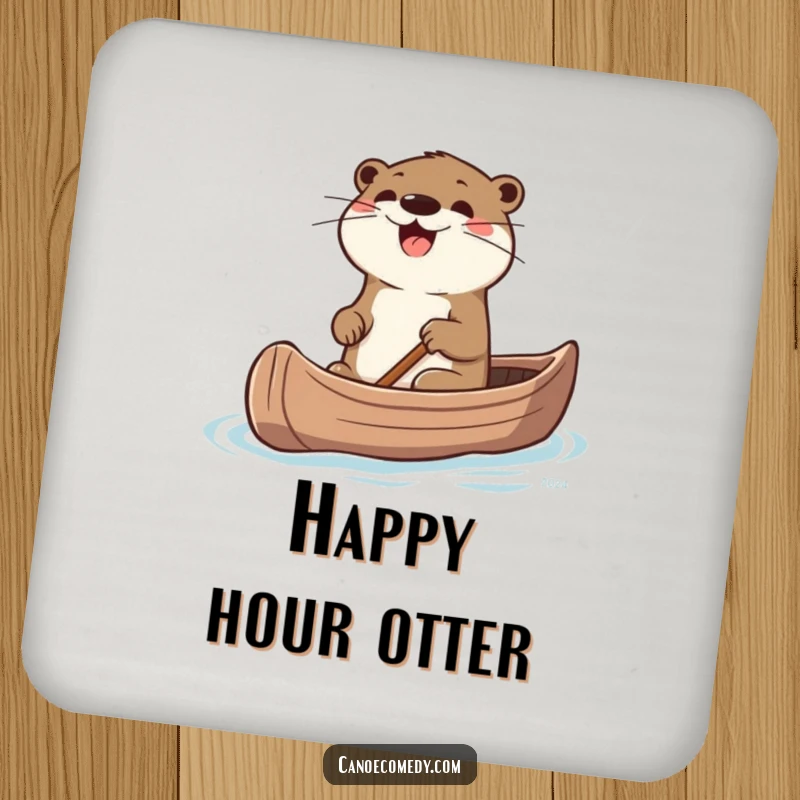 Funny Otter Coaster: A coaster with an illustration of a joyful otter steering a canoe.