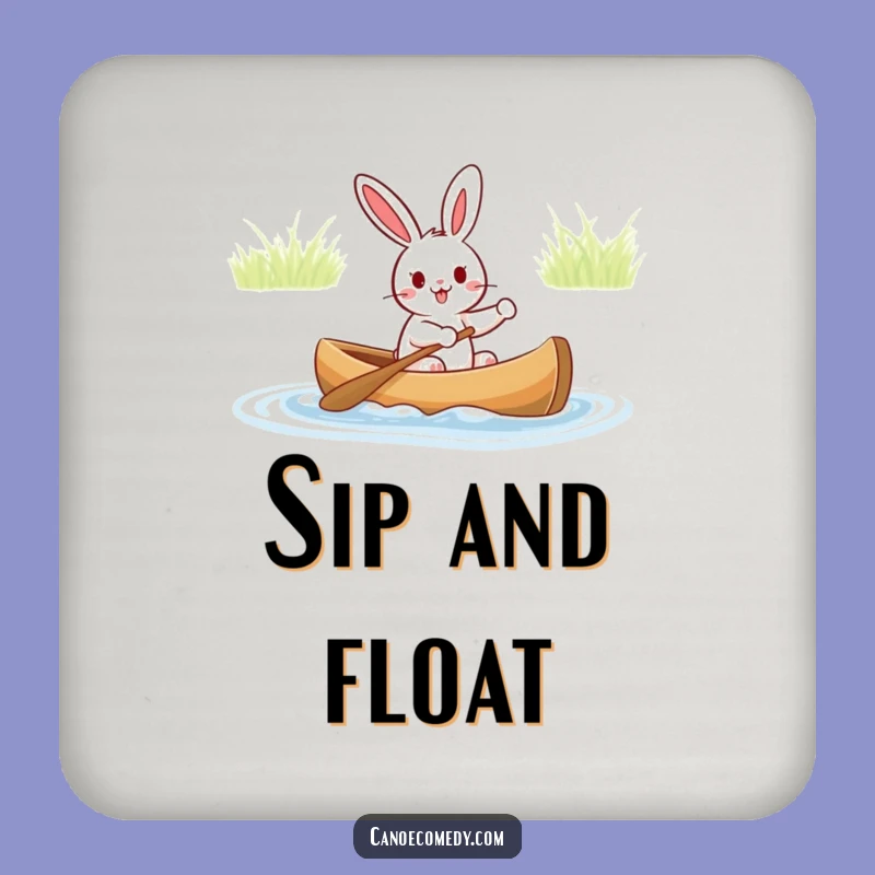 Funny Rabbit Canoe Adventure Drink Coaster: Cheerful Character's Hilarious Table Protection Gift