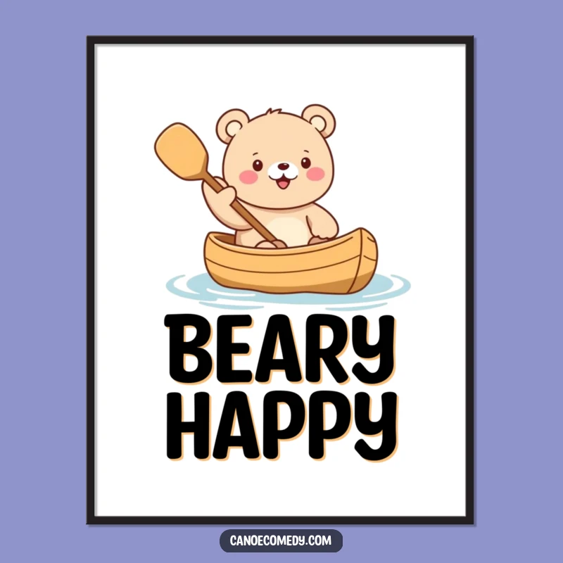 Funny Kawaii Bear Paddling Poster - Adorable Wall Art & Gift