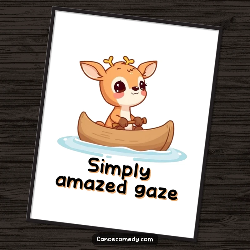 Funny Deer Wonder Canoe Poster, depicting a small deer looking up in wonder from a canoe, adding magic to walls.
