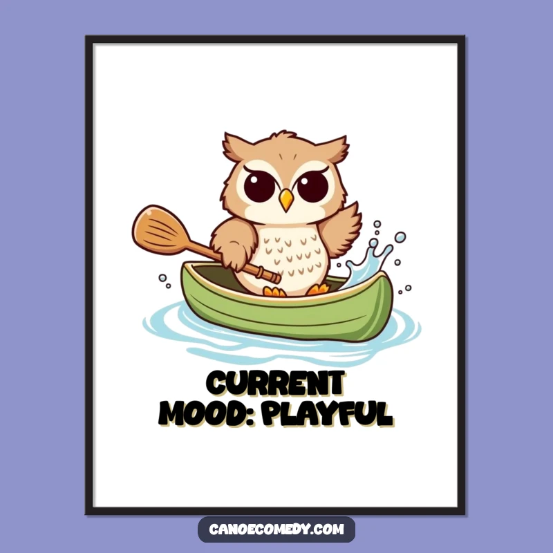 Funny Playful Owl Canoe Splash Poster: Brighten Your Walls with Joyful Art