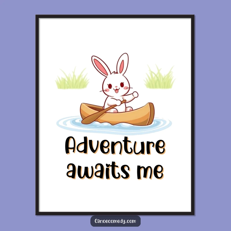 Funny Rabbit Canoe Adventure Poster: Cheerful Character's Hilarious Water Journey Art Gift
