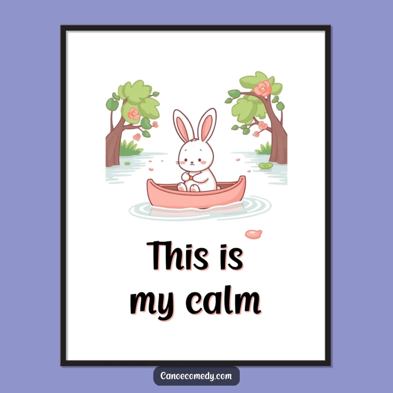 Funny Kawaii Rabbit Poster - Serene Canoe Ride Wall Art & Peaceful Gift