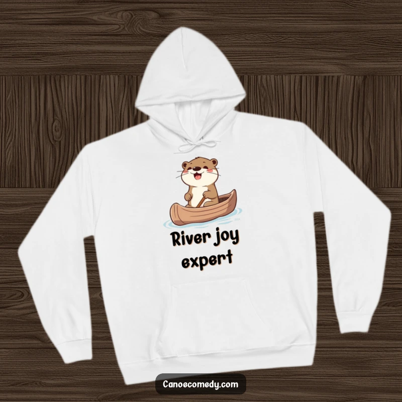 Funny Otter Hoodie: A warm hoodie depicting an excited otter actively steering a canoe.