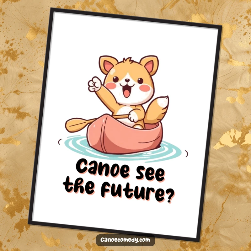 Funny Free Printable Wall Art: Kawaii animal pointing forward from a canoe, representing ambition and a sense of humorous direction.