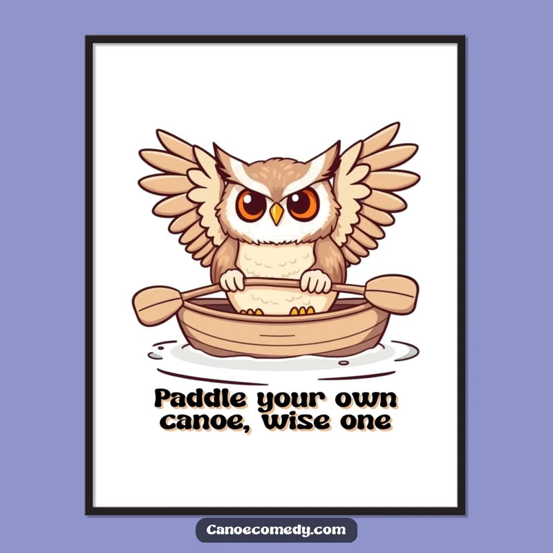 Free Printable Funny Owl Wall Art: Determined Paddler, Downloadable Quirky Decor