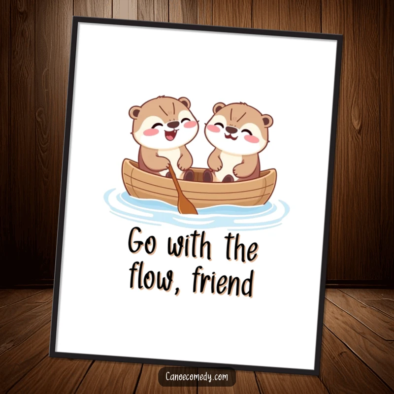 Funny Free Printable Wall Art: Two Kawaii otters in a canoe, sharing a laugh, humorous downloadable decor.