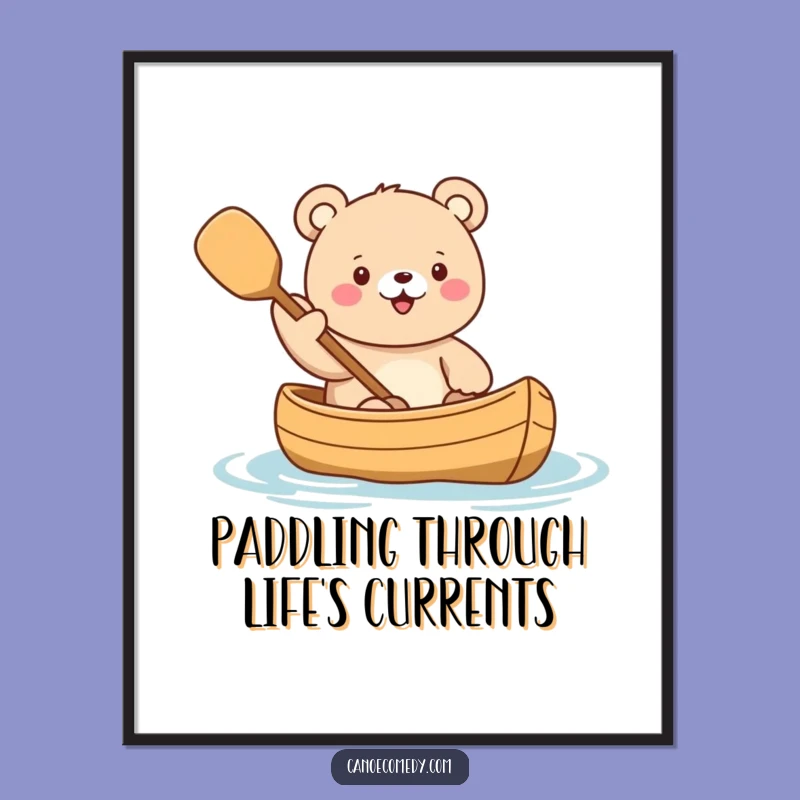 Funny Free Printable Kawaii Bear Canoe Wall Art - DIY Downloadable Decor Gift