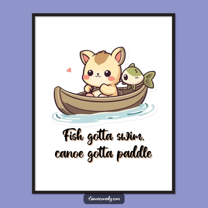 Funny Free Printable Wall Art: Amused Kawaii Canoe & Fish - Quirky Downloadable Decor!