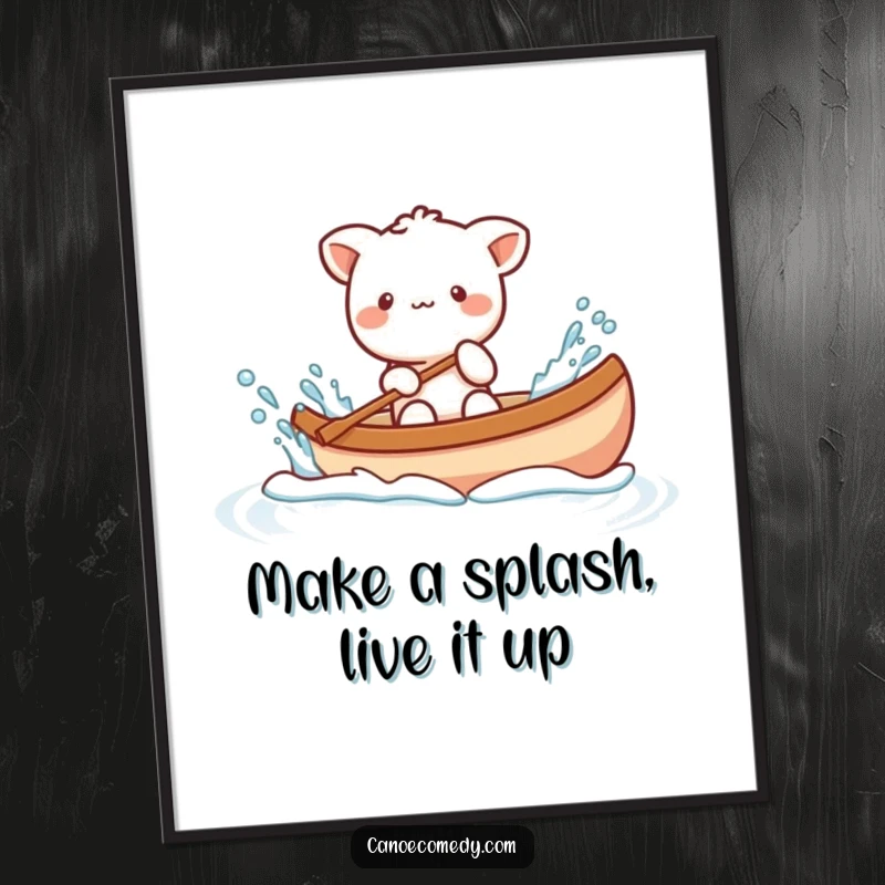 Funny Free Printable Wall Art: Kawaii animal playfully splashing water from a canoe, creating a fun scene.