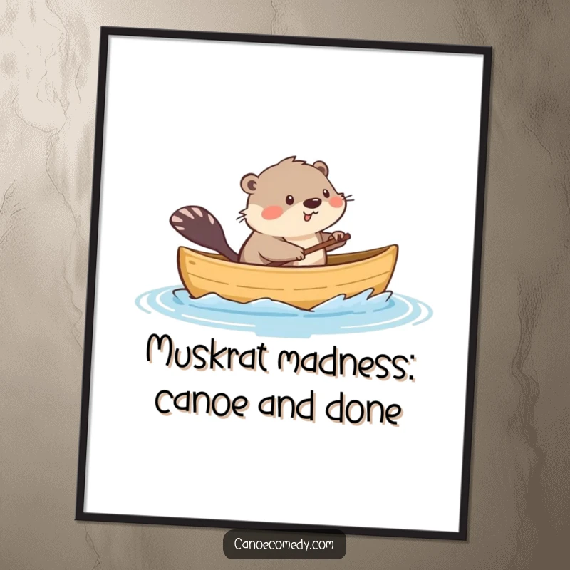 Funny Free Printable Wall Art: Playful kawaii muskrat in canoe, splashing water with tail, artistic and fun.