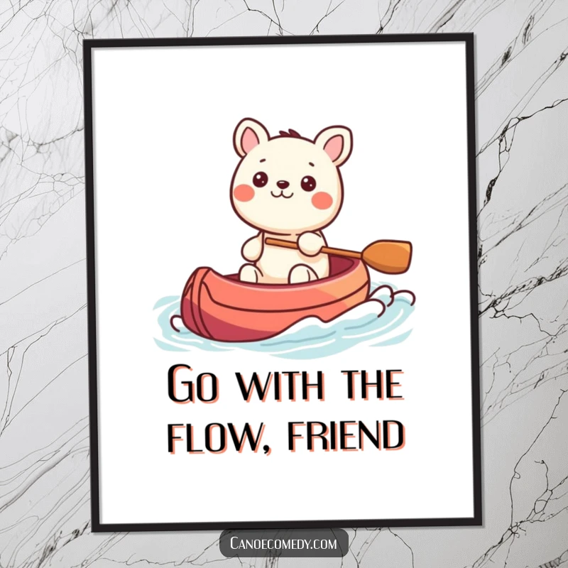Funny Free Printable Wall Art: Kawaii animal steering a colorful canoe through gentle waves, creating a peaceful scene.