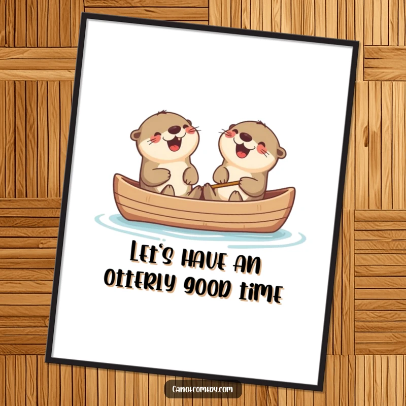 Funny Free Printable Wall Art: Two cheerful Kawaii otters in a canoe, sharing a contagious laugh, perfect for adding humor.