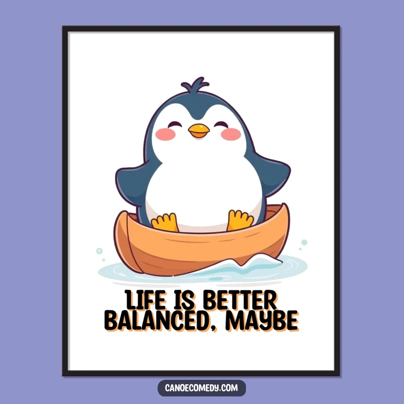 Free Printable Wall Art: Comical Penguin Canoe Chaos - Quirky Downloadable Art