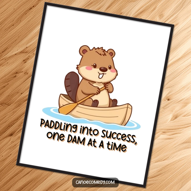 Funny Free Printable Wall Art: Curious beaver steering canoe with tail, unique downloadable art for home.