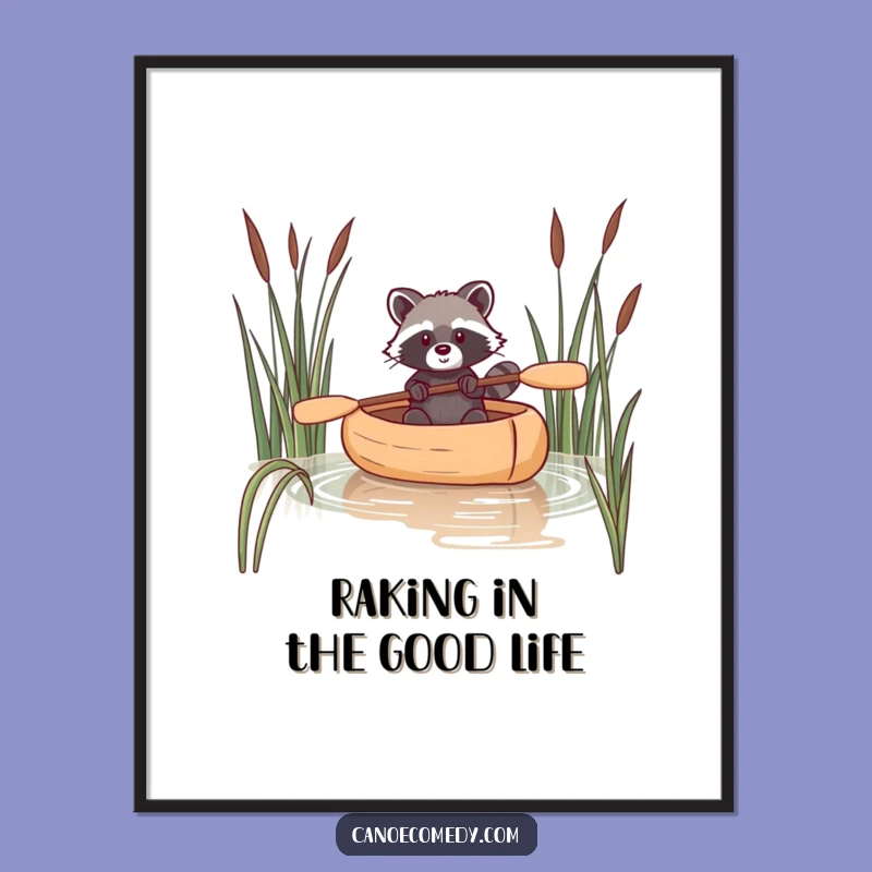 Free Printable Wall Art: Funny Raccoon Canoeing Adventure - Hilarious Downloadable Decor