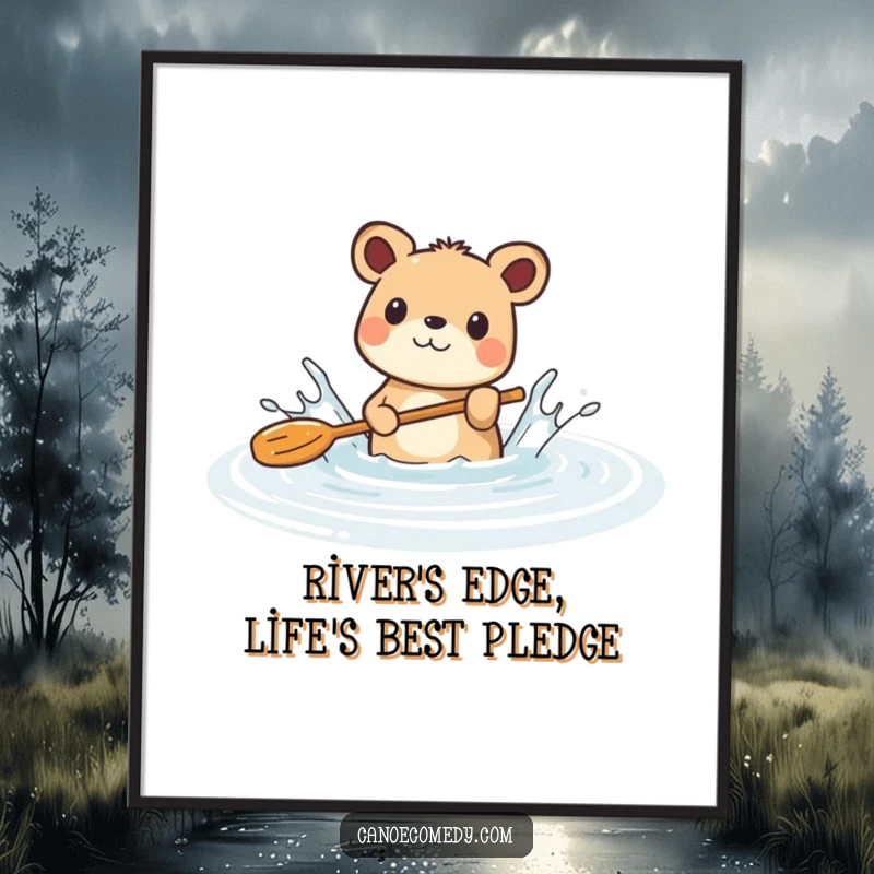 Funny Free Printable Wall Art: An animal energetically splashing with a paddle in a calm river, bringing joy.