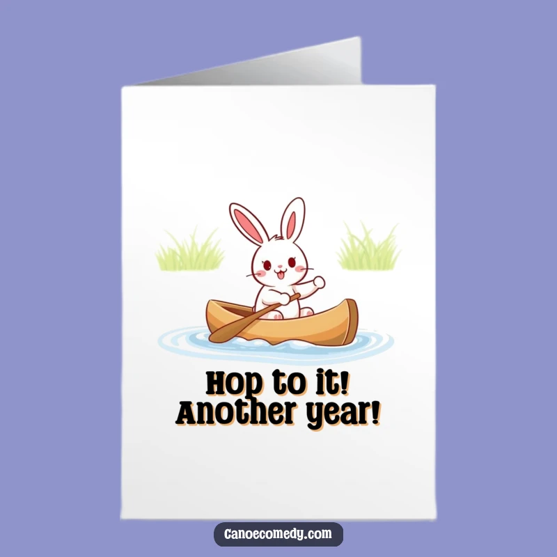 Free Printable Birthday Card: Cheerful Rabbit Canoeing - Funny Downloadable Gift