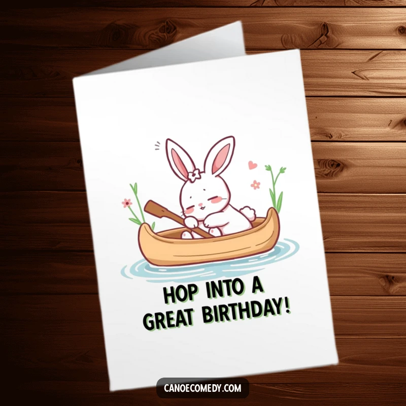 Funny Free Printable Birthday Card: A rabbit peacefully dozes in a canoe, dreaming of birthday cake.