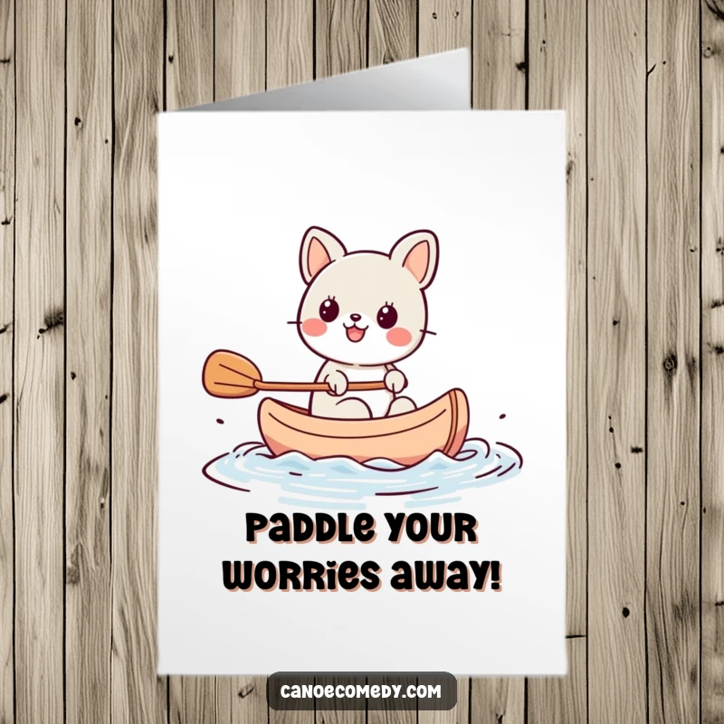 Funny Free Printable Birthday Card: Kawaii animal excitedly paddling a small canoe, ready for a birthday celebration.